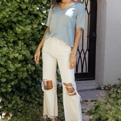 Plastic New Arrivals Vervet Charlie Distressed Denim In Ivory