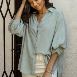 Mustard Seed Tops Skye Button Down In Seafoam