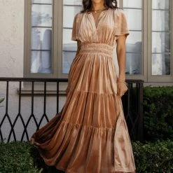 SEE AND BE SEEN Marlowe Velvet Dress In Taupe Dresses