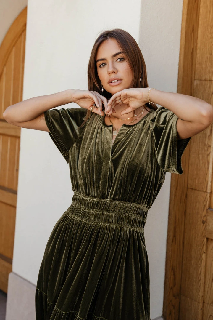 SEE AND BE SEEN Dresses Marlowe Velvet Dress In Green 7 SEE AND BE SEEN Dresses Marlowe Velvet Dress In Green