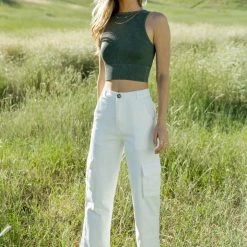 DYNAMIC FASHION Sara Ribbed Tank In Green Tops