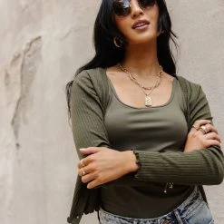 GINGER G Stanley Button Front Top In Olive 11 GINGER G Stanley Button Front Top In Olive