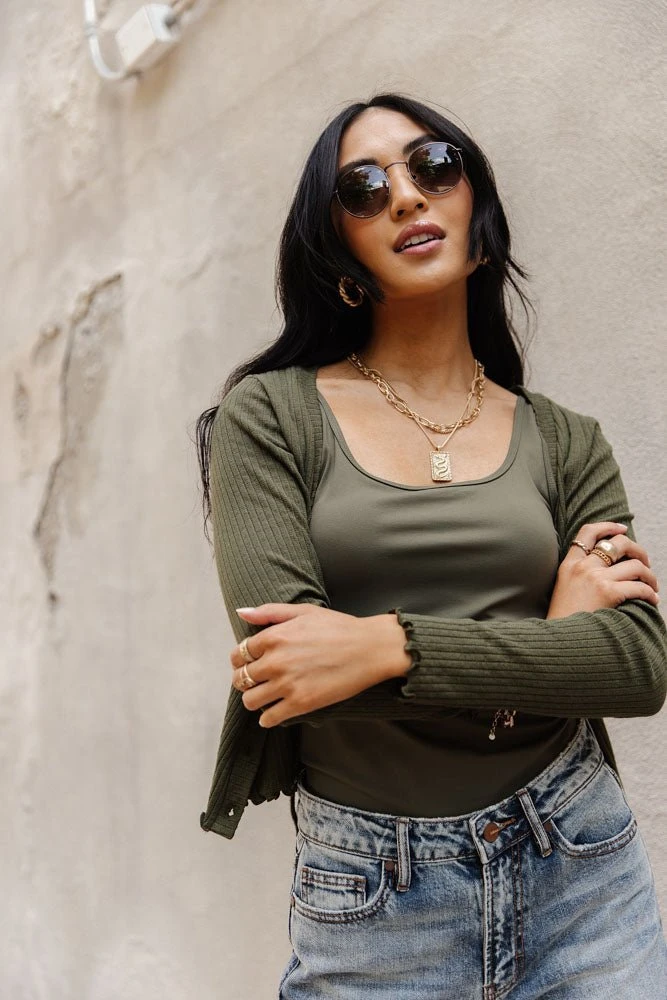 GINGER G Stanley Button Front Top In Olive 5 GINGER G Stanley Button Front Top In Olive