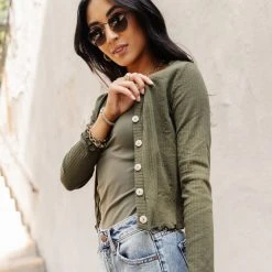GINGER G Stanley Button Front Top In Olive