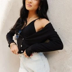 GINGER G Stanley Button Front Top In Black Tops