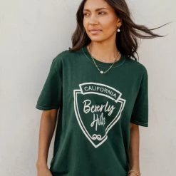 SWEET CLAIRE Beverly Hills Graphic Tee In Green New Arrivals