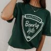 SWEET CLAIRE Beverly Hills Graphic Tee In Green New Arrivals