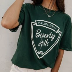 SWEET CLAIRE Beverly Hills Graphic Tee In Green New Arrivals