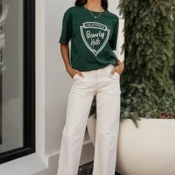 SWEET CLAIRE Beverly Hills Graphic Tee In Green New Arrivals
