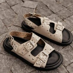 BEAST FASHION Zaya Buckle Sandals In Beige