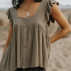 MILLIBON POLYMOND DK INC Tops Milo Blouse In Olive - FINAL SALE