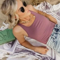 SINA Micah Bodysuit In Purple Tees & Tanks