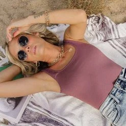 SINA Micah Bodysuit In Purple Tees & Tanks