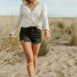 GINGER G Stanley Button Front Top In Ivory Tops