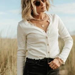 GINGER G Stanley Button Front Top In Ivory Tops