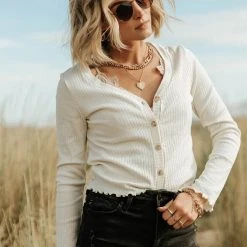 GINGER G Stanley Button Front Top In Black Tops