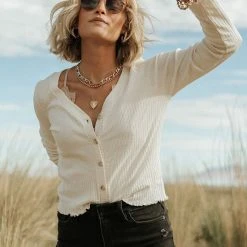 GINGER G Stanley Button Front Top In Ivory Tops