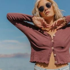 GINGER G Stanley Button Front Top In Burgundy Tops 10 GINGER G Stanley Button Front Top In Burgundy Tops