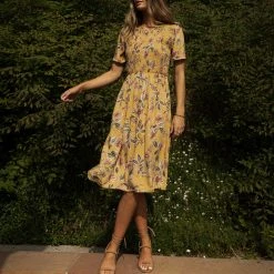 LAKE FLOWER FASHION Thandie Midi Dress In Yellow New Arrivals