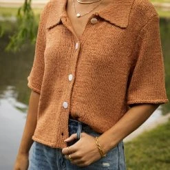 VERY J Tops Cherie Cardigan In Salmon