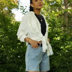 LIME N CHILI Chanel Button Down Top In Ivory Tops