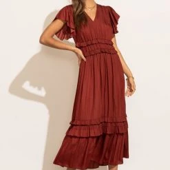 WORUI New Arrivals Willa Ruffle Dress In Brick