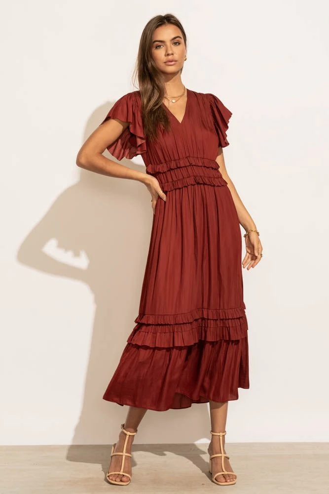 WORUI New Arrivals Willa Ruffle Dress In Brick 3 WORUI New Arrivals Willa Ruffle Dress In Brick