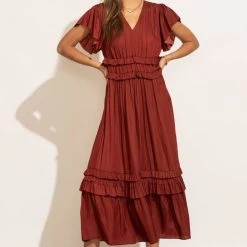 WORUI New Arrivals Willa Ruffle Dress In Brick 10 WORUI New Arrivals Willa Ruffle Dress In Brick