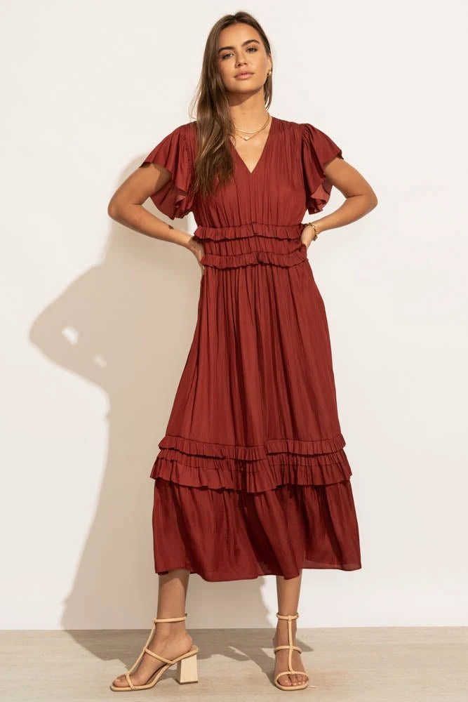 WORUI New Arrivals Willa Ruffle Dress In Brick 5 WORUI New Arrivals Willa Ruffle Dress In Brick