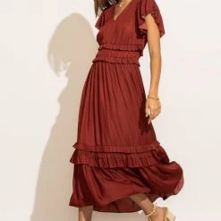 WORUI New Arrivals Willa Ruffle Dress In Brick