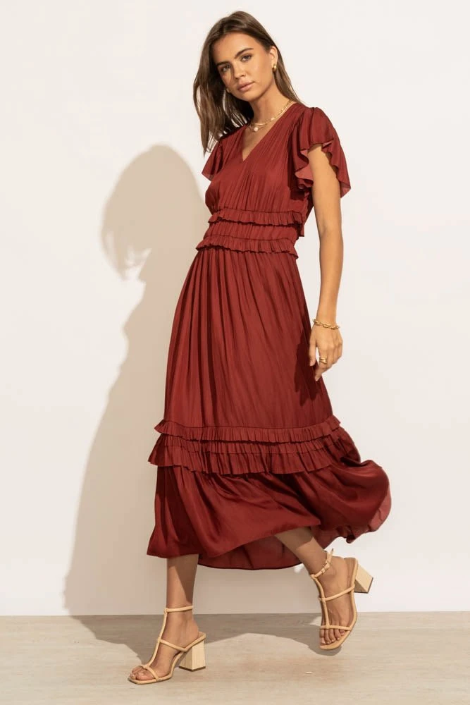 WORUI New Arrivals Willa Ruffle Dress In Brick 4 WORUI New Arrivals Willa Ruffle Dress In Brick
