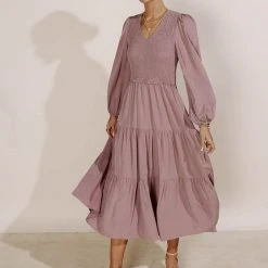 LUMIERE PREORDER - Smocked Tiered Midi Dress In Lavender