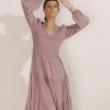 LUMIERE PREORDER - Smocked Tiered Midi Dress In Lavender