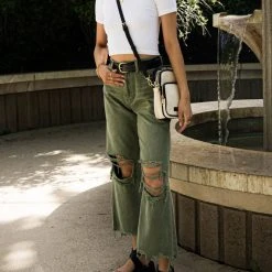 Plastic Vervet Charlie Distressed Denim In Olive