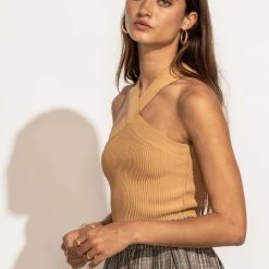 DREAMERS BY DEBUT Tees & Tanks Daylin Cropped Tank Top In Camel