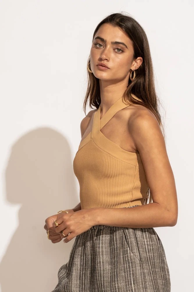DREAMERS BY DEBUT Tees & Tanks Daylin Cropped Tank Top In Camel 4 DREAMERS BY DEBUT Tees & Tanks Daylin Cropped Tank Top In Camel