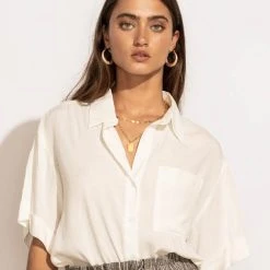 FINAL TOUCH COLLECTION Tops Maeva Button Down Top In White 21 FINAL TOUCH COLLECTION Tops Maeva Button Down Top In White