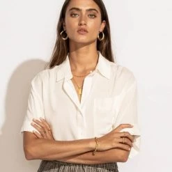 FINAL TOUCH COLLECTION Tops Maeva Button Down Top In White 23 FINAL TOUCH COLLECTION Tops Maeva Button Down Top In White