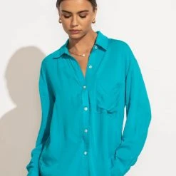 MILLIBON POLYMOND DK INC New Arrivals Georgie Button Down Top In Blue