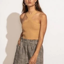 DREAMERS BY DEBUT Tees & Tanks Daylin Cropped Tank Top In Camel