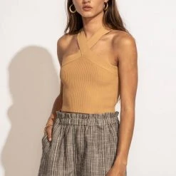 DREAMERS BY DEBUT Tees & Tanks Daylin Cropped Tank Top In Camel 16 DREAMERS BY DEBUT Tees & Tanks Daylin Cropped Tank Top In Camel