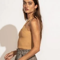 DREAMERS BY DEBUT Tees & Tanks Daylin Cropped Tank Top In Camel 17 DREAMERS BY DEBUT Tees & Tanks Daylin Cropped Tank Top In Camel