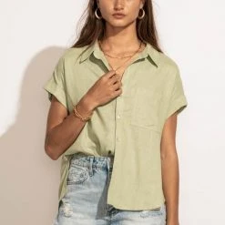 VERY J Tops Dayana Button Down Top In Sage 29 VERY J Tops Dayana Button Down Top In Sage