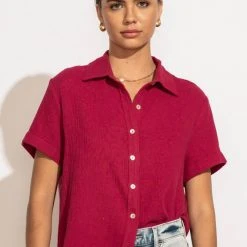 FUN 2 FUN Piper Button Down Top In Magenta New Arrivals