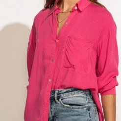 MILLIBON POLYMOND DK INC Georgie Button Down Top In Hot Pink