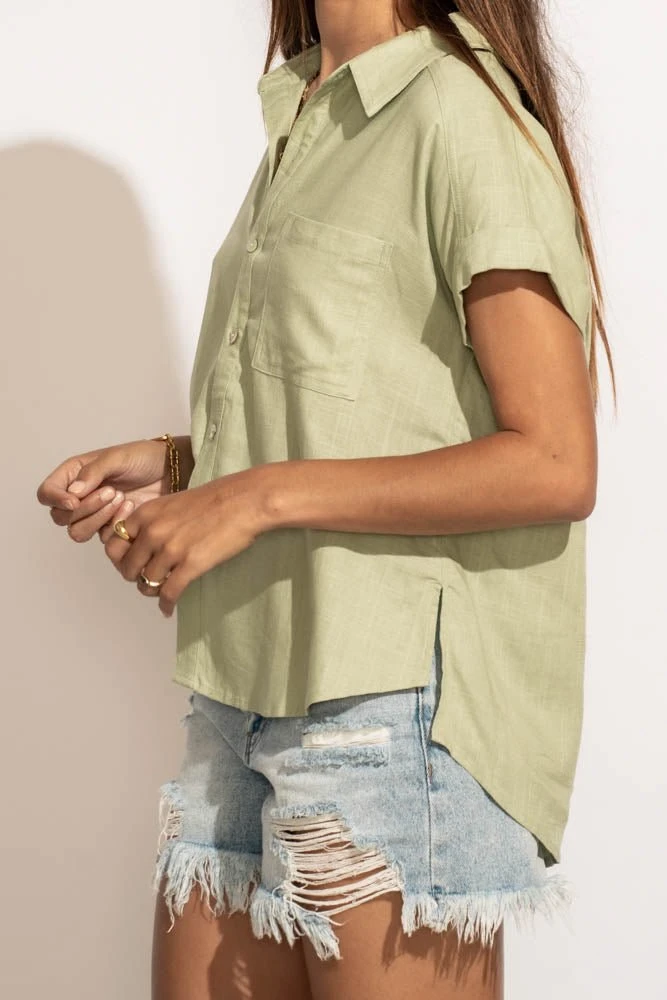 VERY J Tops Dayana Button Down Top In Sage 7 VERY J Tops Dayana Button Down Top In Sage