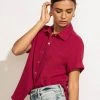 FUN 2 FUN Piper Button Down Top In Magenta New Arrivals