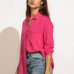 MILLIBON POLYMOND DK INC Georgie Button Down Top In Hot Pink 25 MILLIBON POLYMOND DK INC Georgie Button Down Top In Hot Pink