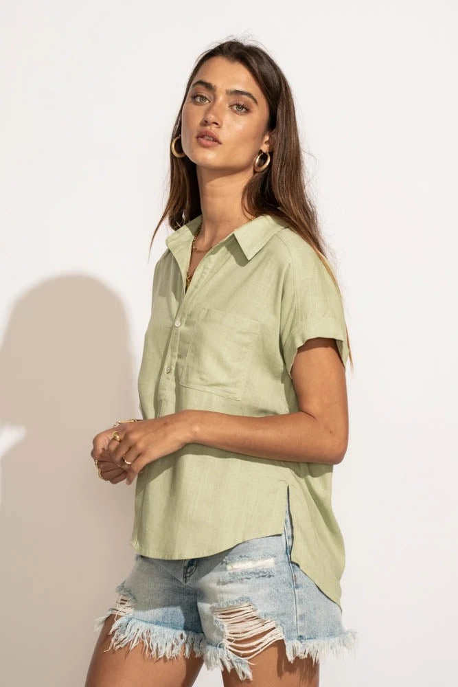 VERY J Tops Dayana Button Down Top In Sage 10 VERY J Tops Dayana Button Down Top In Sage