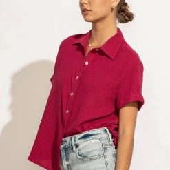 FUN 2 FUN Piper Button Down Top In Magenta New Arrivals